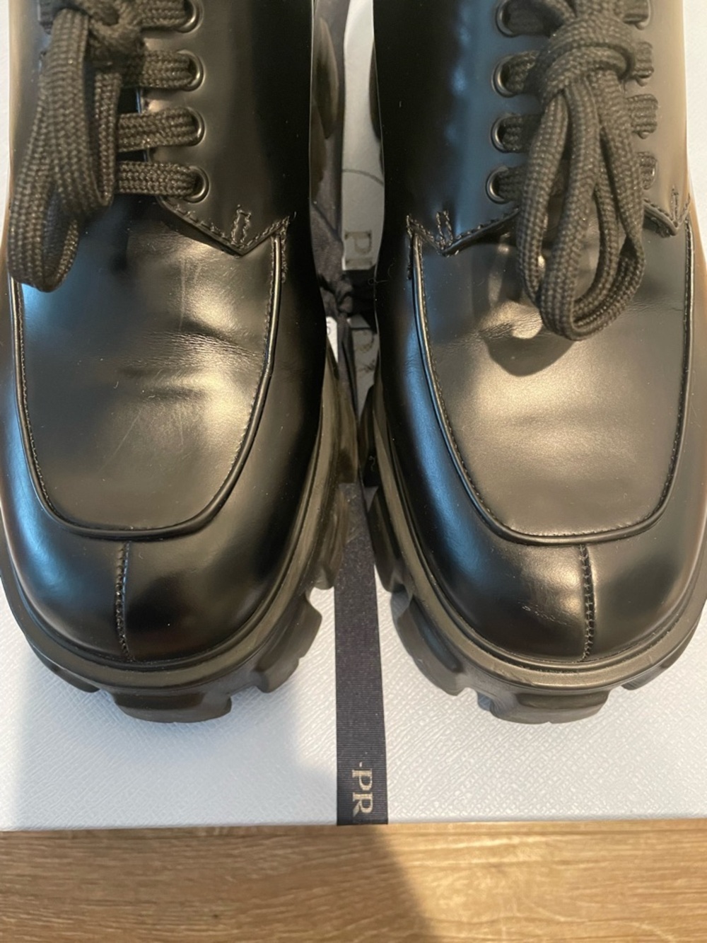 Prada Monolith brushed leather lace-up shoes in black Size EU 38 Earlier version - Picture 3 of 15